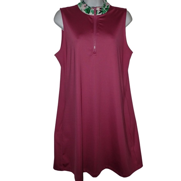 Tommy Bahama Golf Dress Large Sleeveless Zip neck Tropical Maroon Athleisure - Picture 1 of 6
